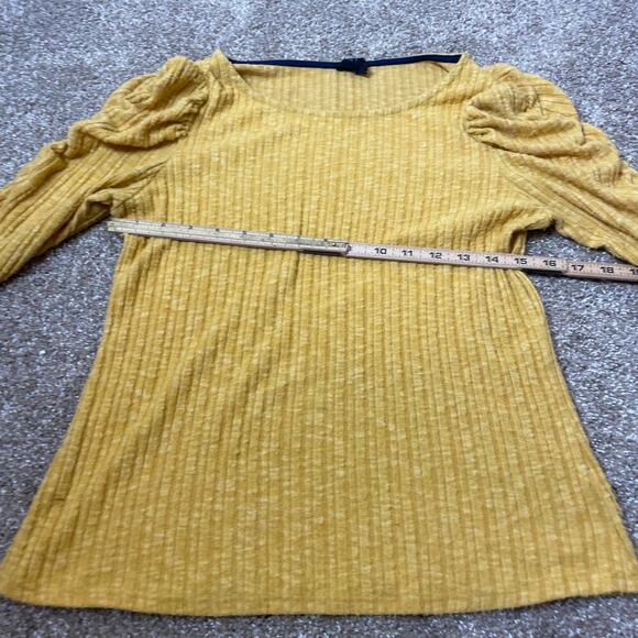 WF Top blouse Mustard yellow puff poof sleeve lightweight sweater ribbed Girls L - Picture 6 of 9
